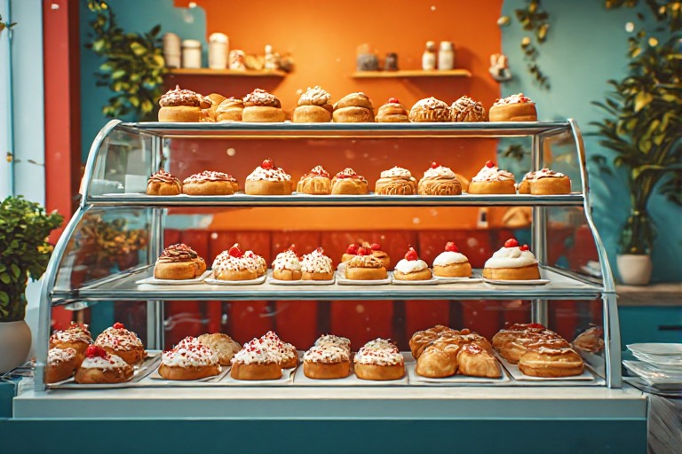 Vitrina de pastelería en WebOrbit Café